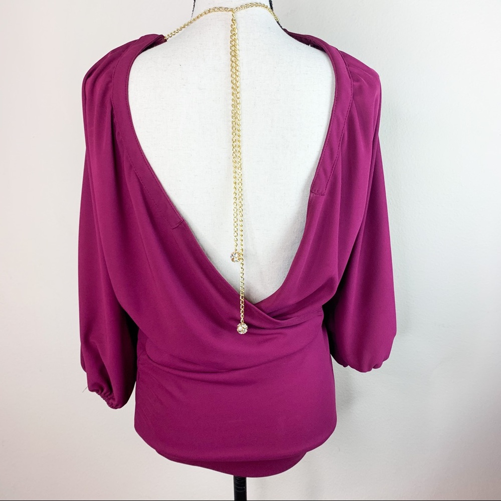 Savee Couture Chain Rhinestone Ball Blouse Top